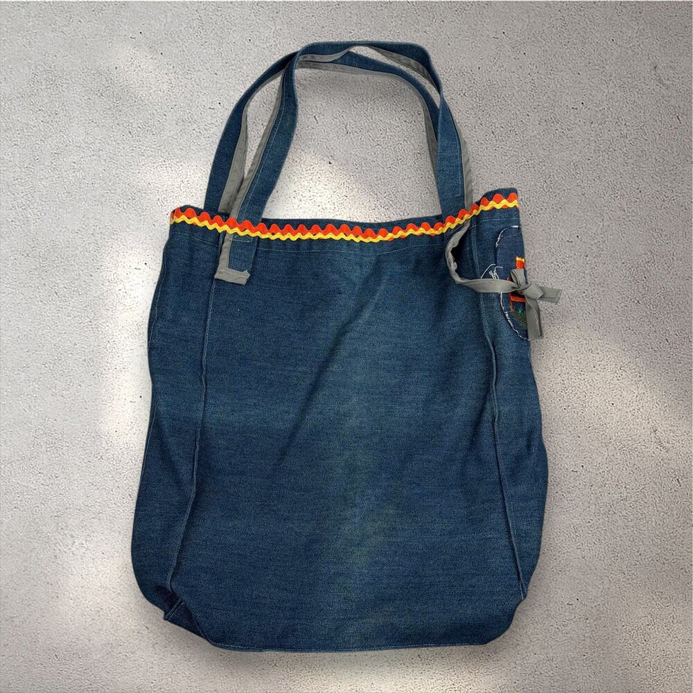 2000s Handmade Patchwork Denim Tote Bag Cottagecore Autumn Whimsy Thanksgiving - Picture 2 of 13